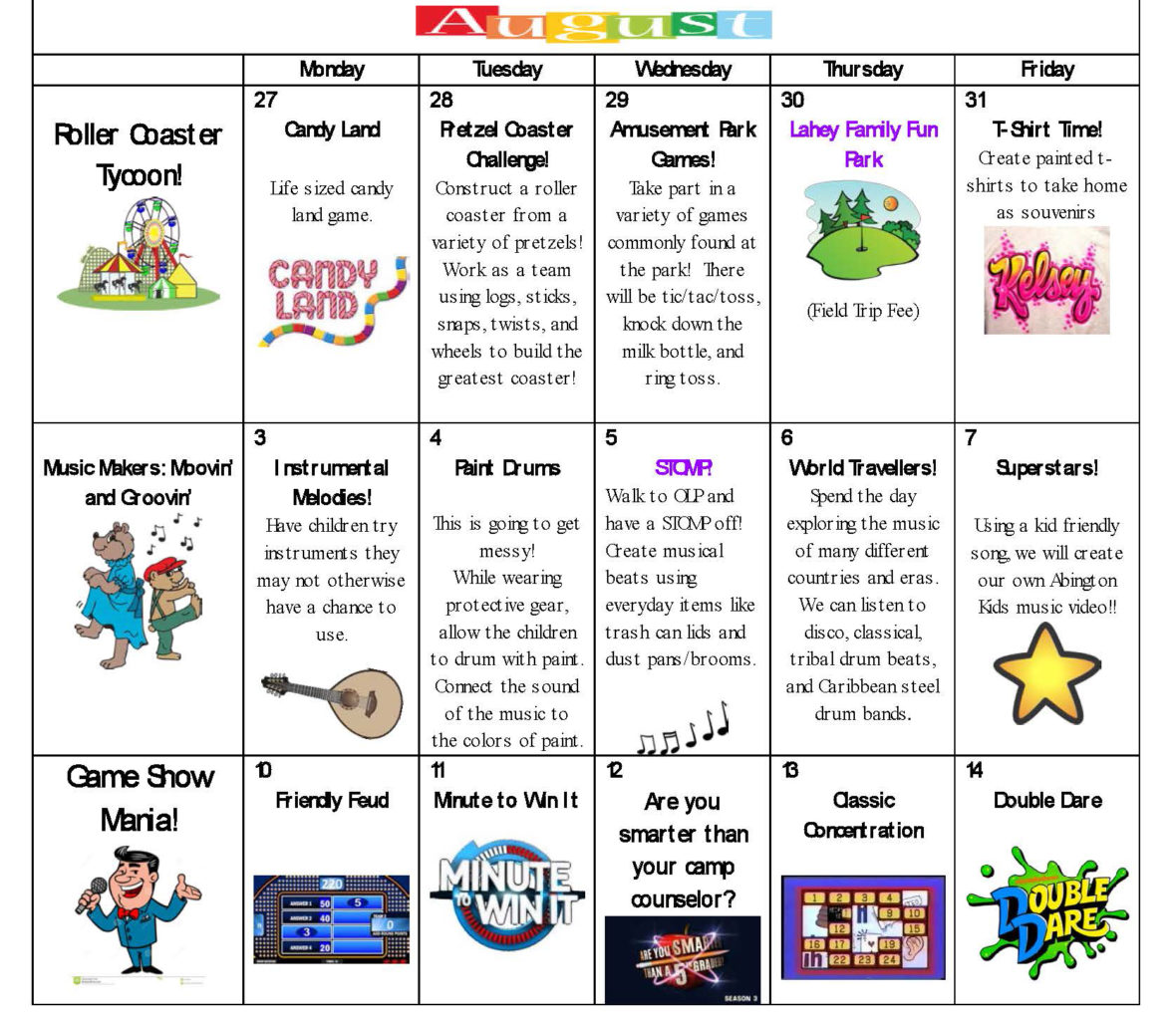 SUMMER CAMP SCHEDULE Kids Creative Learning Centers