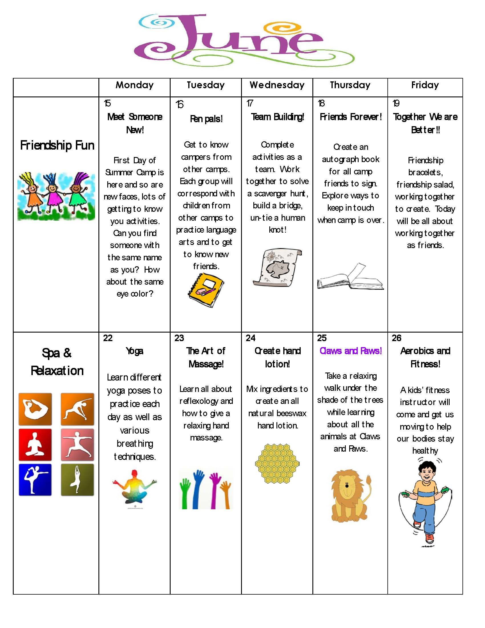 SUMMER CAMP SCHEDULE Kids Creative Learning Centers